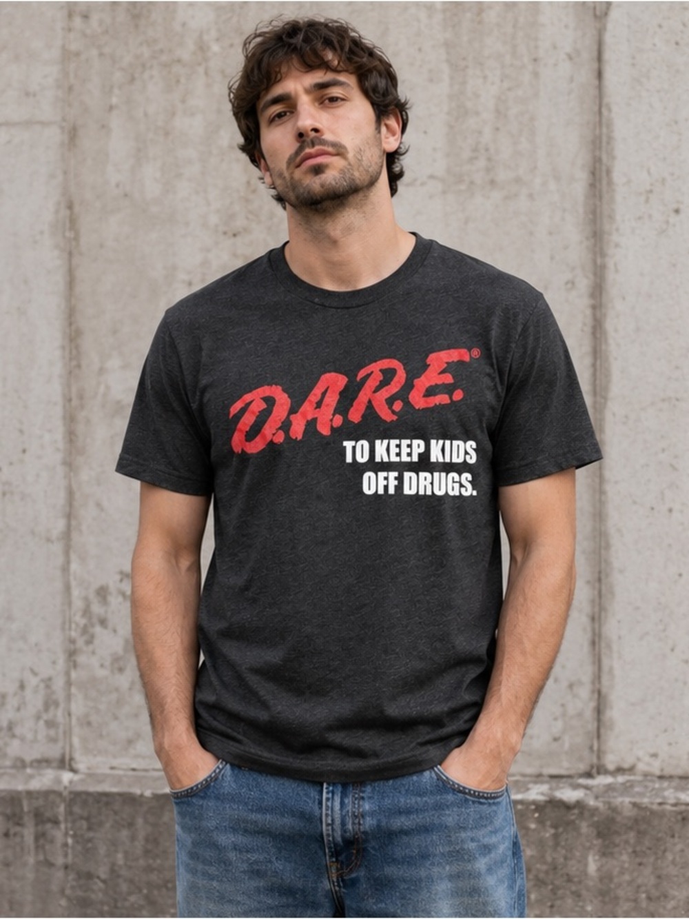 Bella Canvas Men's Black D.A.R.E. Short Sleeve Tee with Red Logo